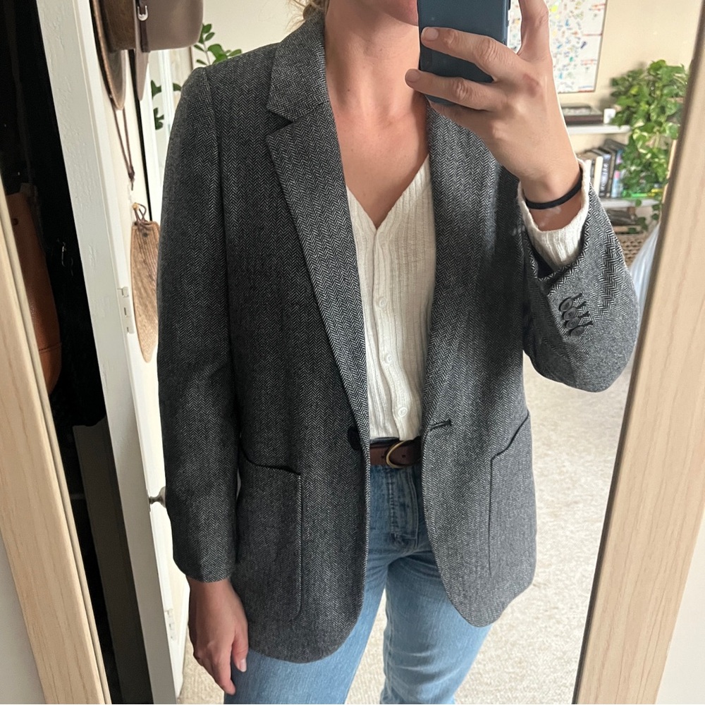 Madewell Larsen Blazer Charcoal Herringbone
